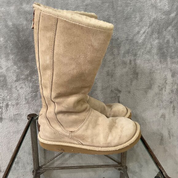 UGG Knightsbridge Tall Suede Boots 5119 women’s size 6 Tan Shearling  Back Zip - Picture 4 of 15